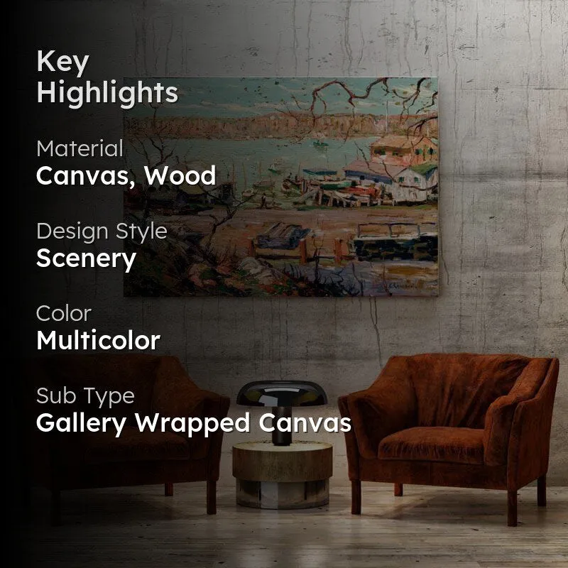 River Scene & House Canvas Wall Painting - Gallery Wrap media 2
