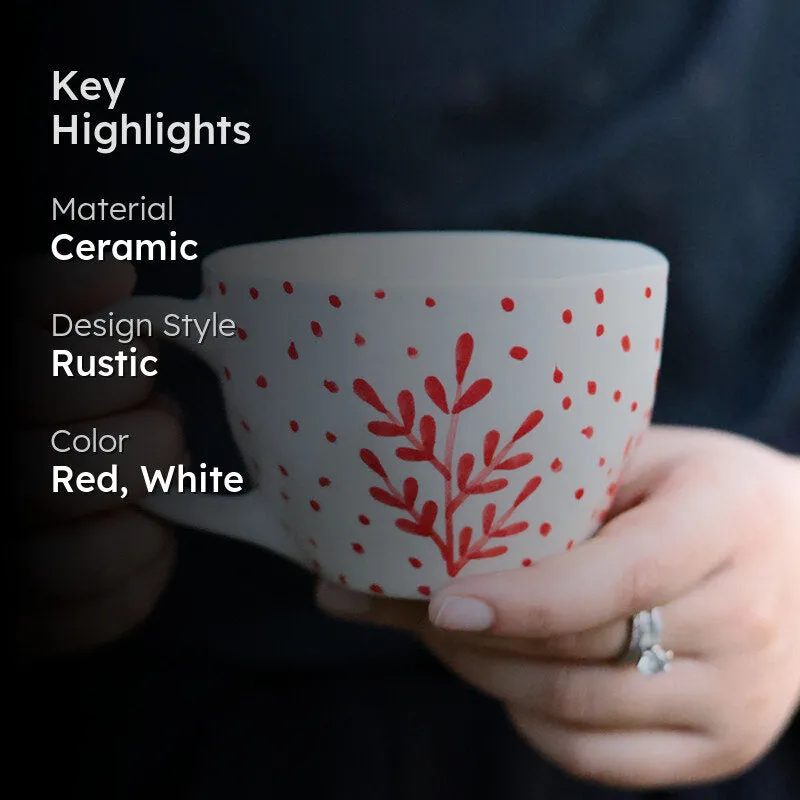 Bettina Ceramic Tea Cup (200 mL)/Red,White) media 2
