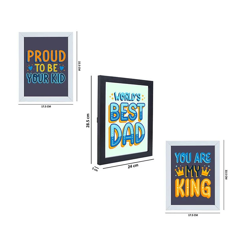 Three dad-themed wall art pieces with visible size markings