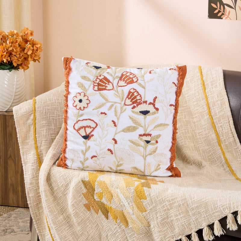 Tulip Charm Embroidered Cotton Cushion