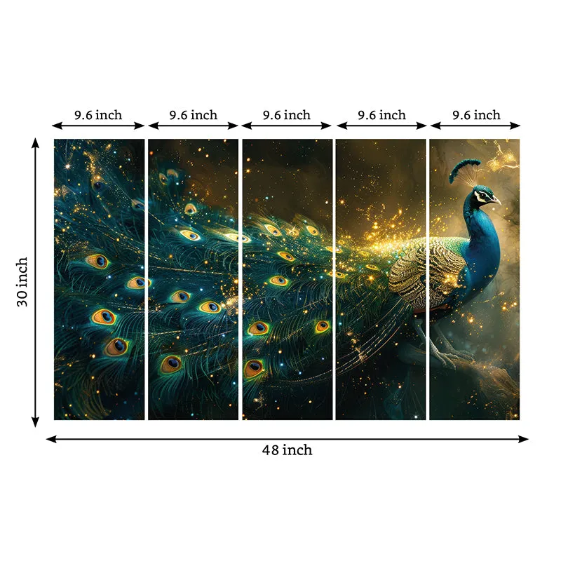 Gilded Peacock Canvas Wall Art - Set Of Five media 9