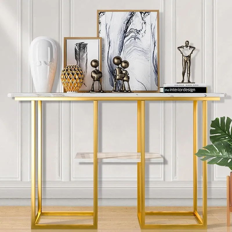Sophisticated Metal Console Table with Marble Top - Medium media 6