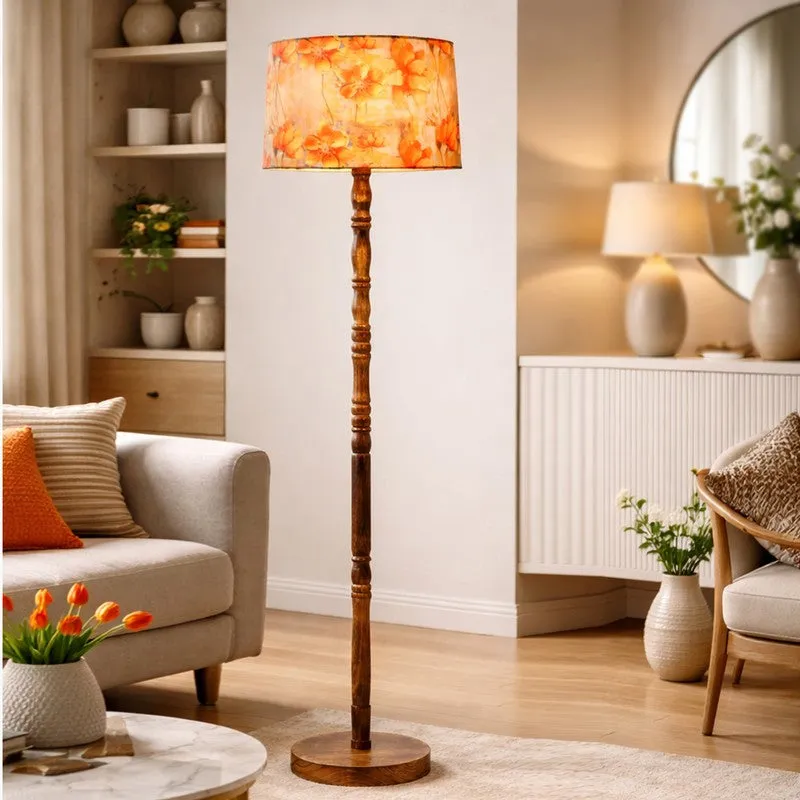 Botanical Charm Wooden Floor Lamp - Brown & Orange media 1