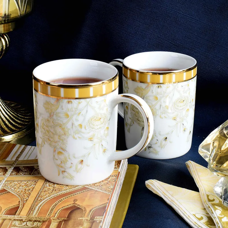 Gilded Iris Slim 24k Gold Brushed Porcelain Coffee Mug(280 mL Each/Gold) - Set Of Two media 3