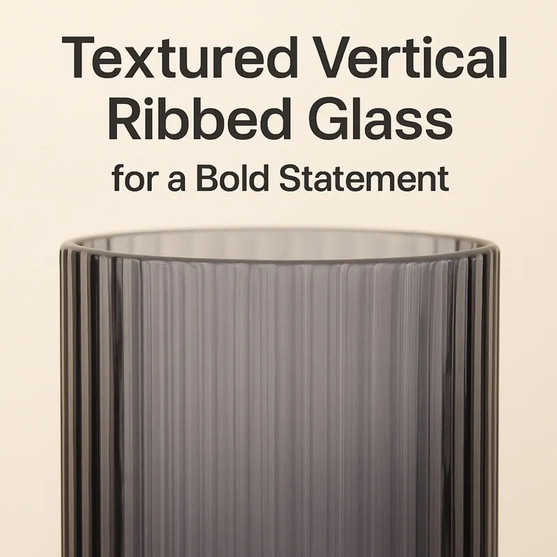 Close-up of the vase's vertical ribbed glass texture