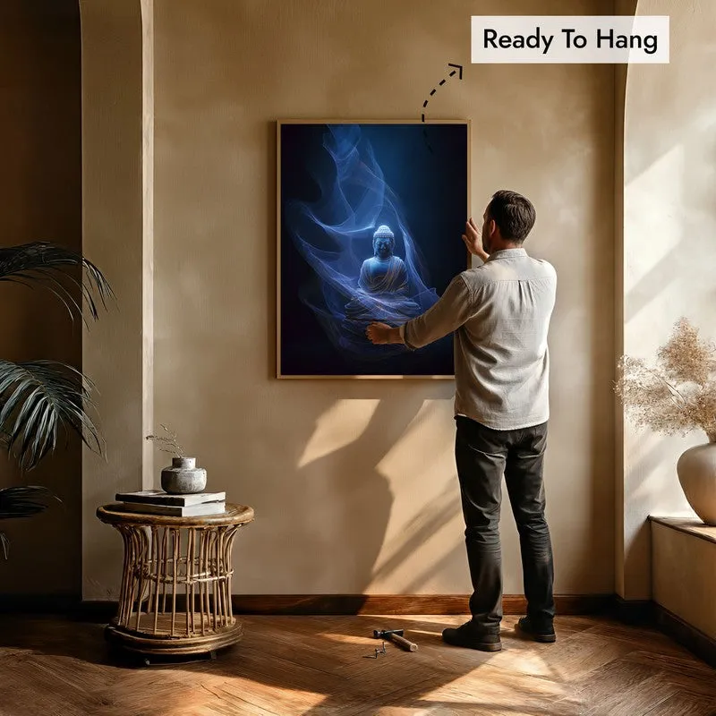 Ethereal Buddha Archival Paper Wall Painting With Brown Frame media 6