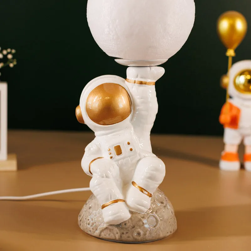 Astronaut Moon Ceramic Table Lamp - White,Gold media 3