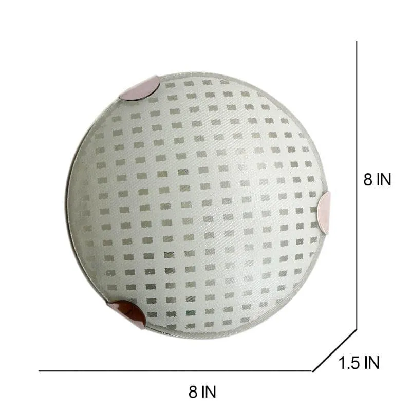 Round white and silver glass wall lamp shown against a plain background