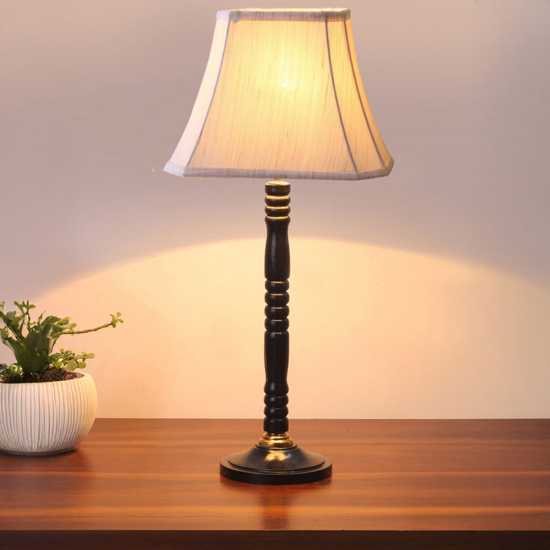 Vintage Vibe Table Lamp With Carved Wooden Base - White,Black