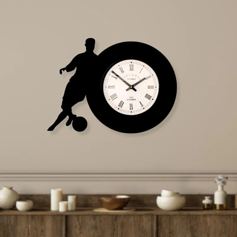Footballer Steel Analog Wall Clock - Black media 1