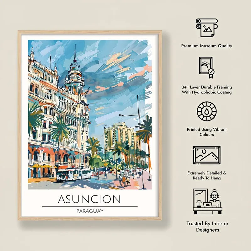 Vintage Asuncin Framed Canvas Archival Canvas Wall Painting - Natural Brown Frame media 8