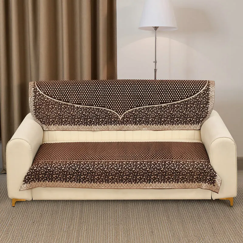 Petite Leaves Chenille Sofa Cover - Coffee Brown media 3