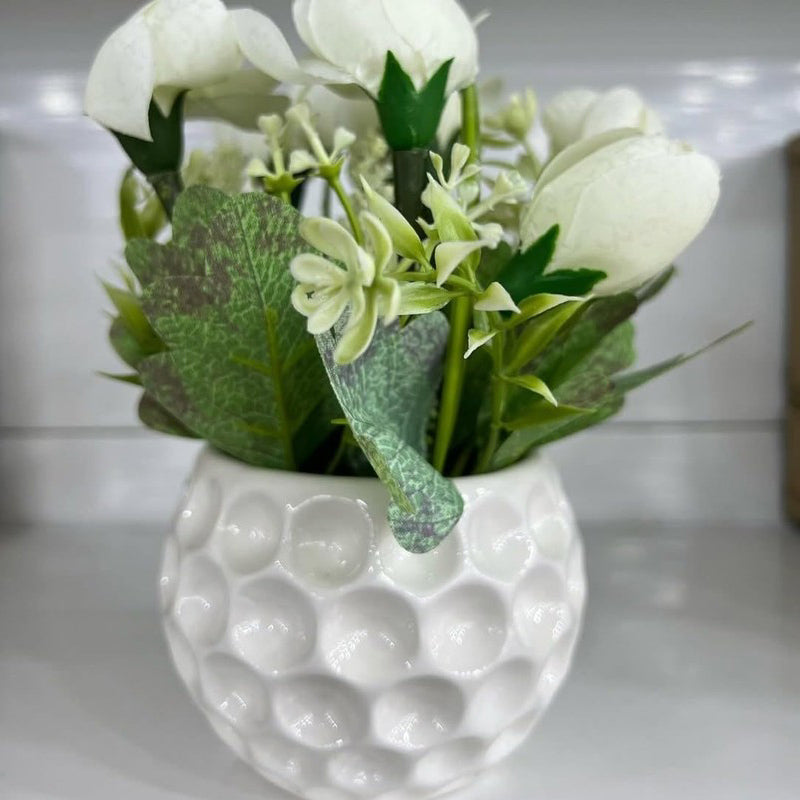 Faux Rosette Artificial Flower With Ceramic Pot media 7