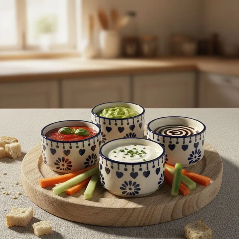 UrbanSip Ceramic Dip Bowls (Blue,White ,40 mL Each) - Set Of Four media 4