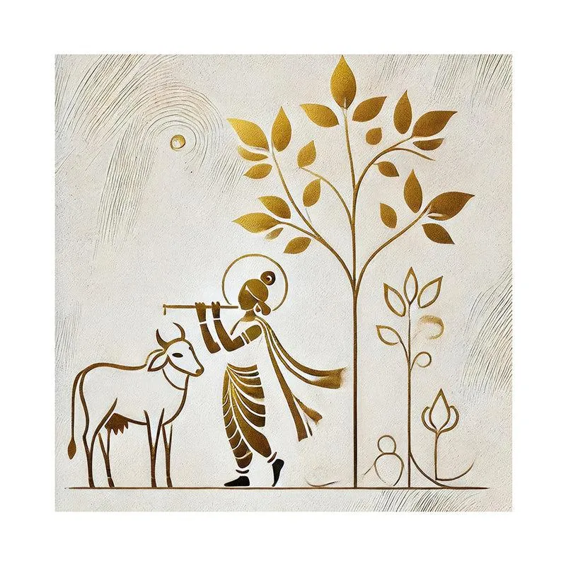 Golden Krishna And Cow Wall Painting media 4