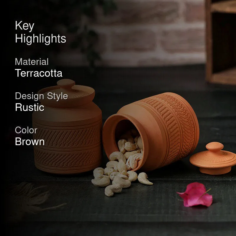 Clay Curve Terracotta Jar (420 mL Each) - Set Of Two media 2