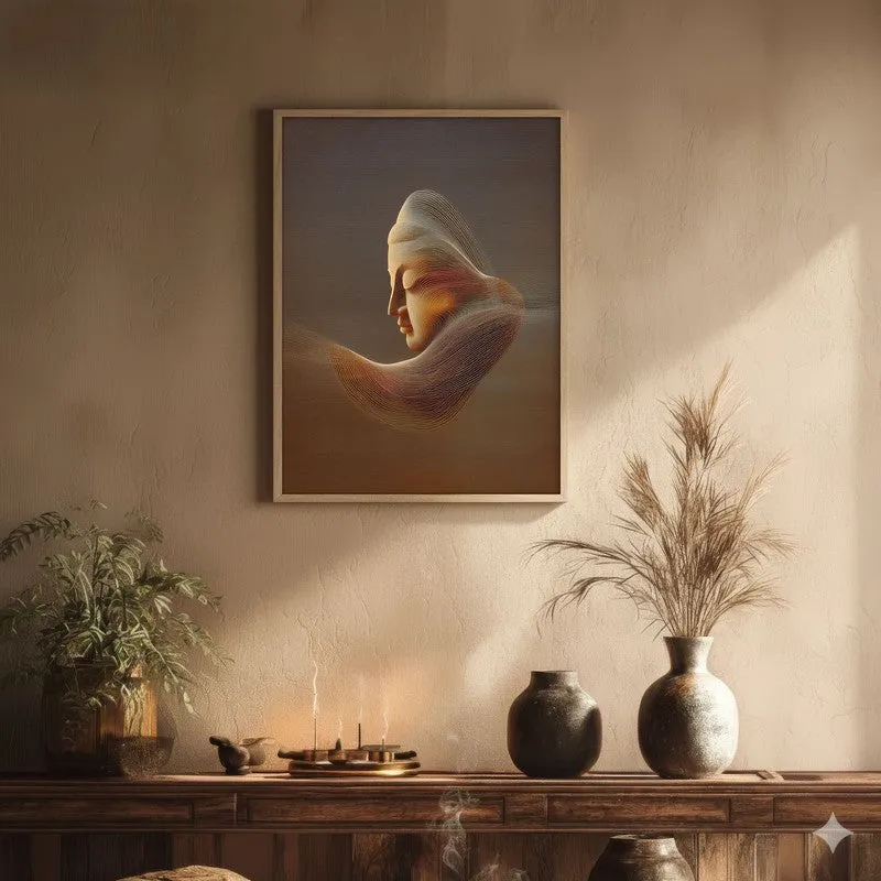 Serene Buddha Archival Paper Wall Painting With Brown Frame media 1