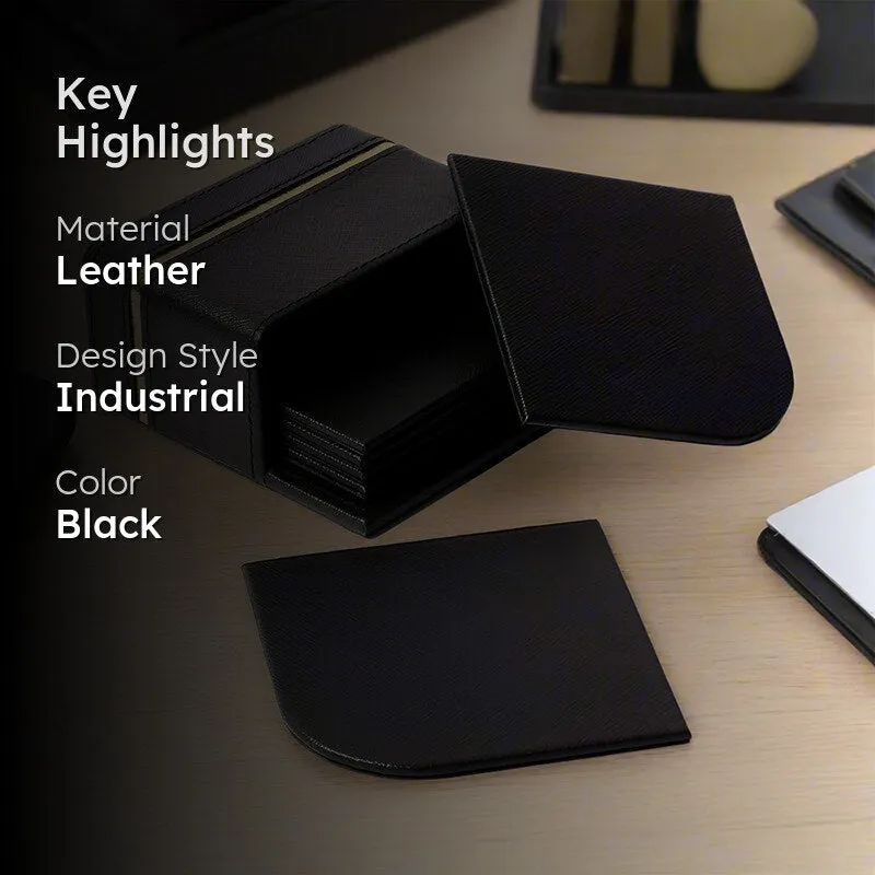 Ceastra Faux Leather Coaster (Black) - Seven Piece Set media 2