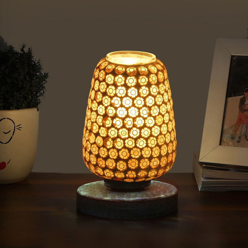 Sparklen Glass Table Lamp With Wooden Base - Multicolor