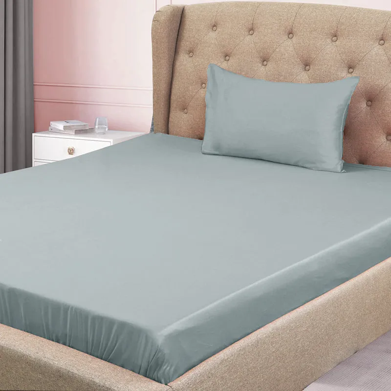 Subtle Grace Solid Cotton Bedsheet (Light Blue) - 130 TC media 1