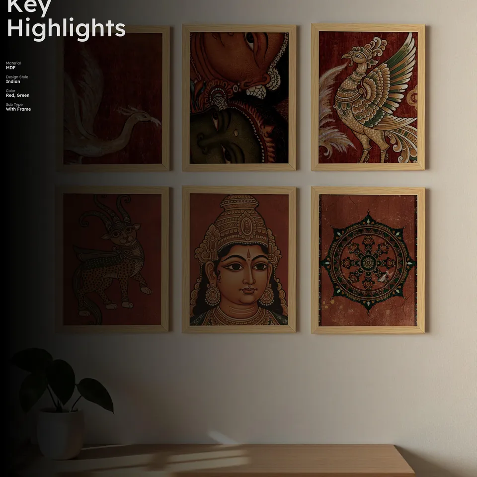 Traditional Deity Art Wall Painting With Frame - Set Of Six media 2