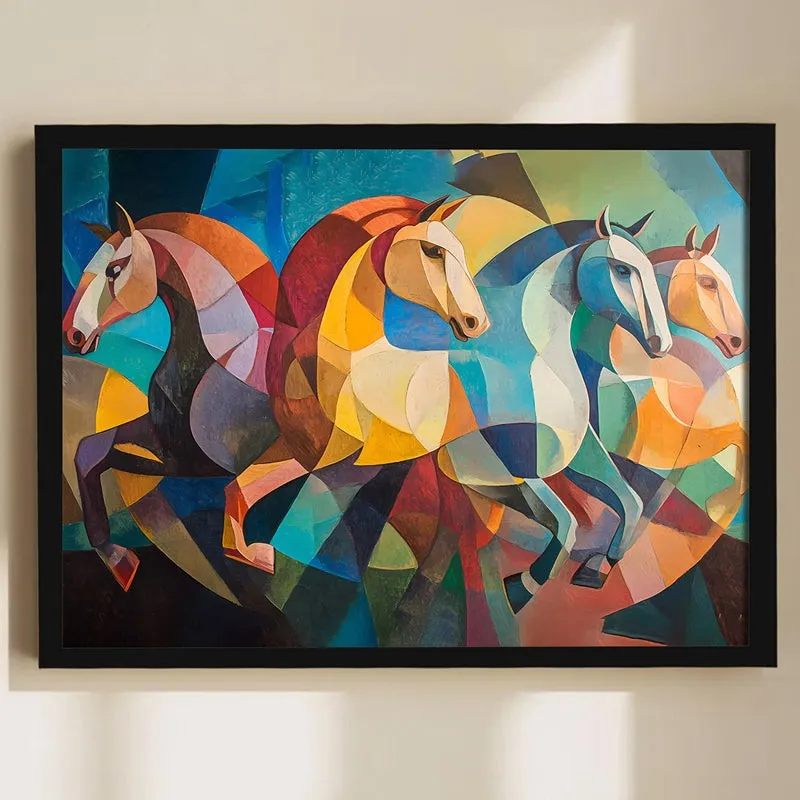 Cubist Stallions Wall Art With Frame media 3