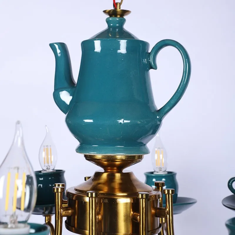 Artistic Teapot Iron Chandelier - Blue & Gold media 9