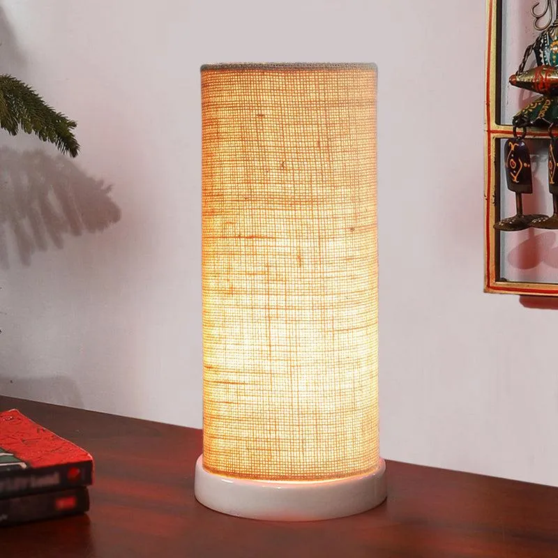Esto Tower Wooden Table Lamp With Jute Shade - Beige,White media 1