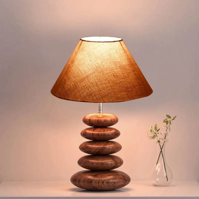 Glynor Cotton Table Lamp With Wooden Base - Grey media 5
