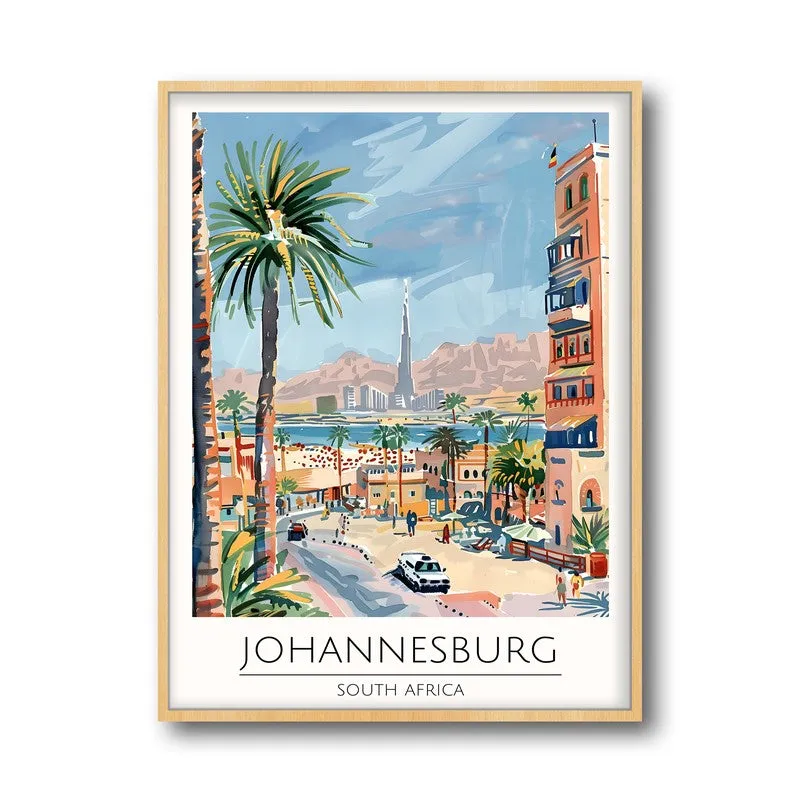 Vintage Johannesburg Framed Canvas Archival Canvas Wall Painting - Natural Brown Frame media 5