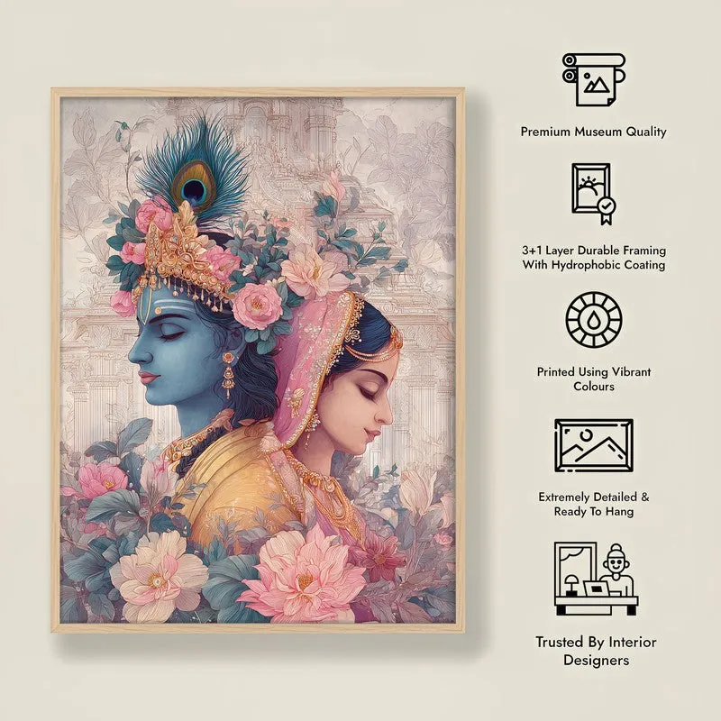 Sri Radha Krishna Enchanting Archival Paper Wall Art - Natural Brown Frame media 8