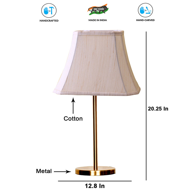 Bedside Beacon Cotton & Metal Table Lamp - White,Gold media 4