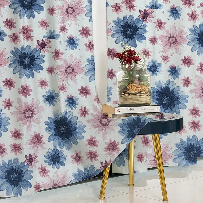 FloriBelle Cotton Curtains (blue,pink) - Set Of Two media 4