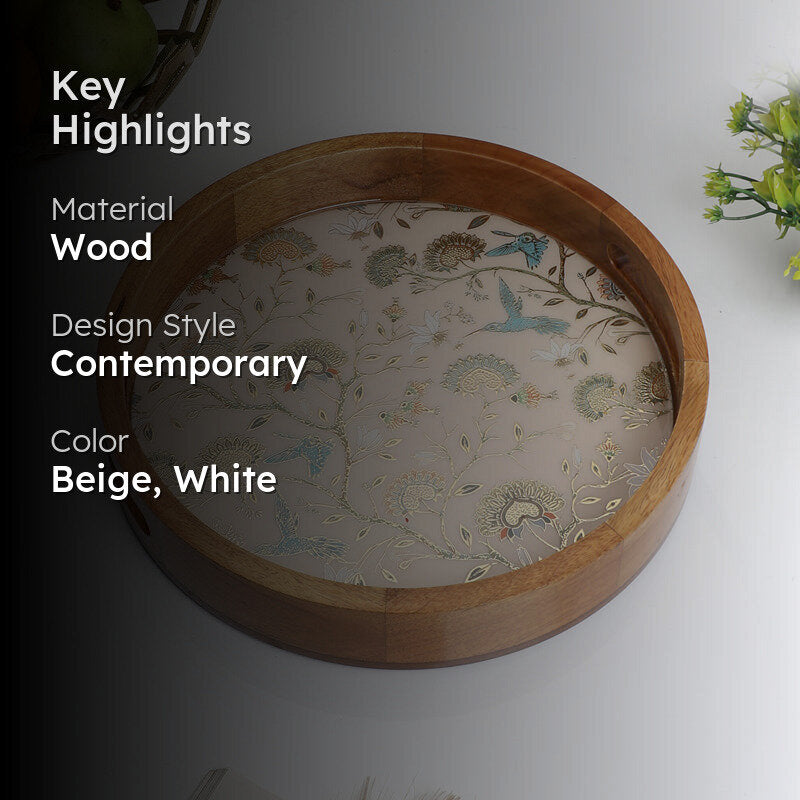 Blossom Glow Round Wooden Serving Tray media 2