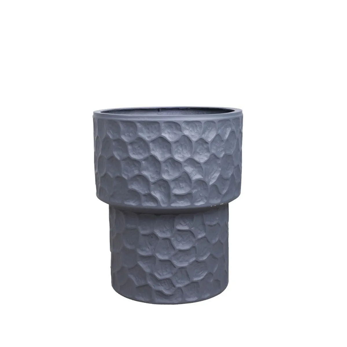Grey textured planter shown alone on a white background