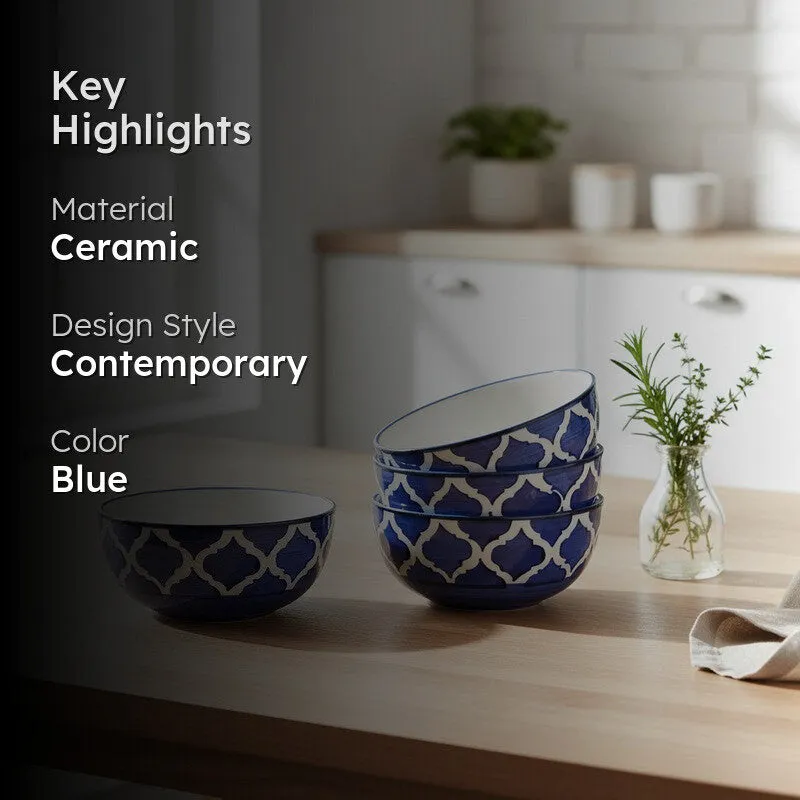 Biteza Ceramic Snack Bowls (Blue , 180 mL Each) - Set Of Four media 2