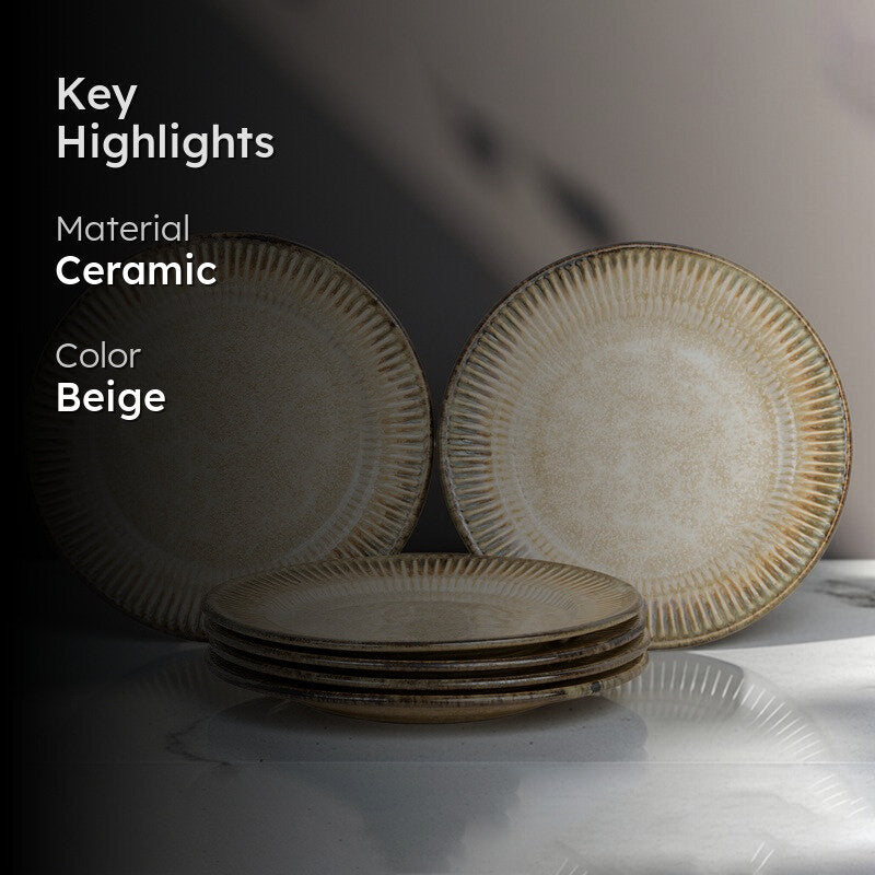 Mintora Beige Ceramic Dinner Plate - Set Of Six media 2