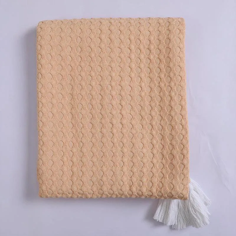 Tender Loom Knitted Cotton Throw (Peach) - Two Piece Set media 5