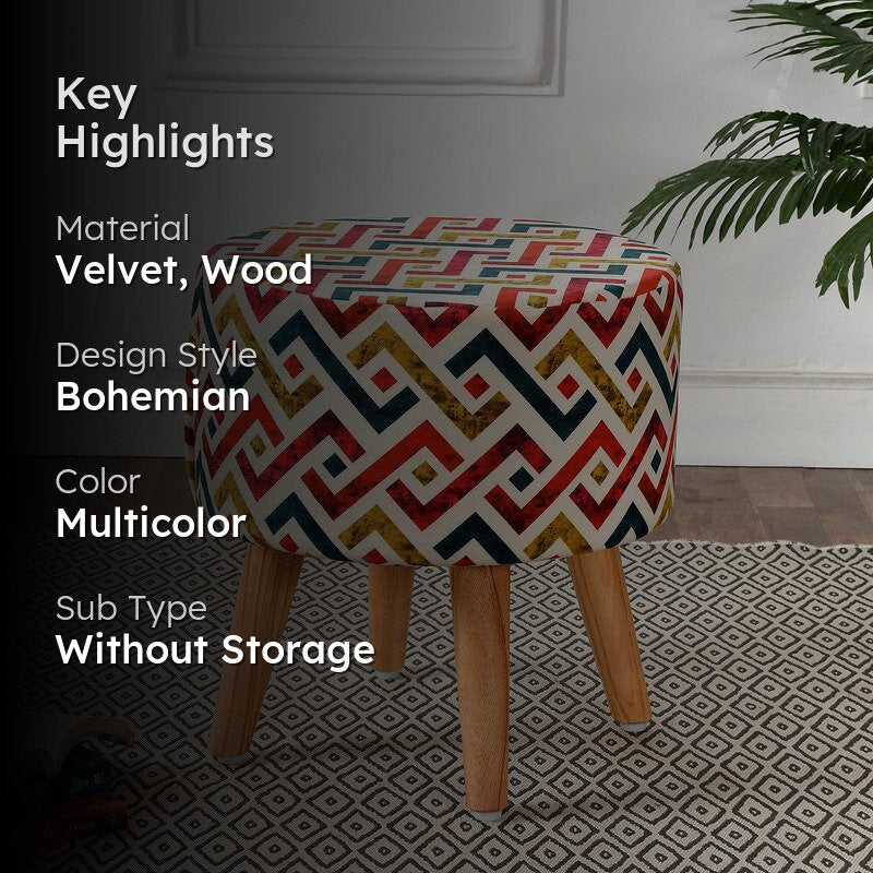 Ripple Zigzag-print Velvet Ottoman - Multicolor media 2