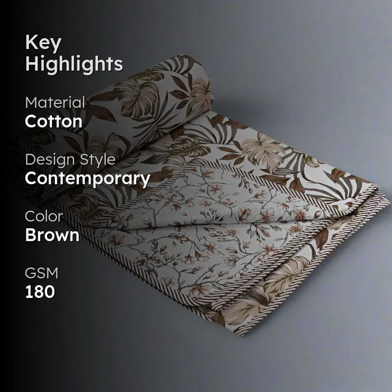 Azhar Floral Reversible Cotton Dohar (Brown) - 180 GSM media 2