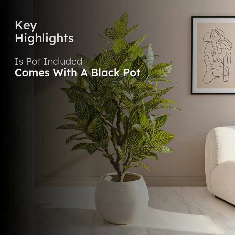 Faux Yellow Zebra Plant With Black Plastic Pot - 3.94 ft media 2