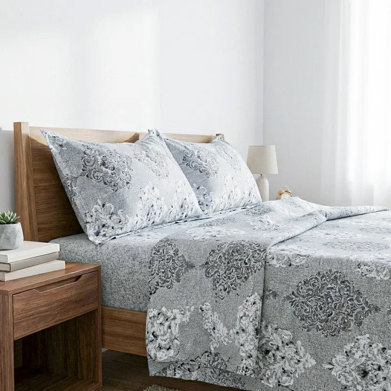 Ivora Ethnic Cotton Bedsheet (Grey) - 144 TC media 3