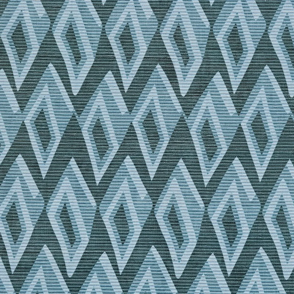 Close-up of blue diamond pattern on textured carpet surface