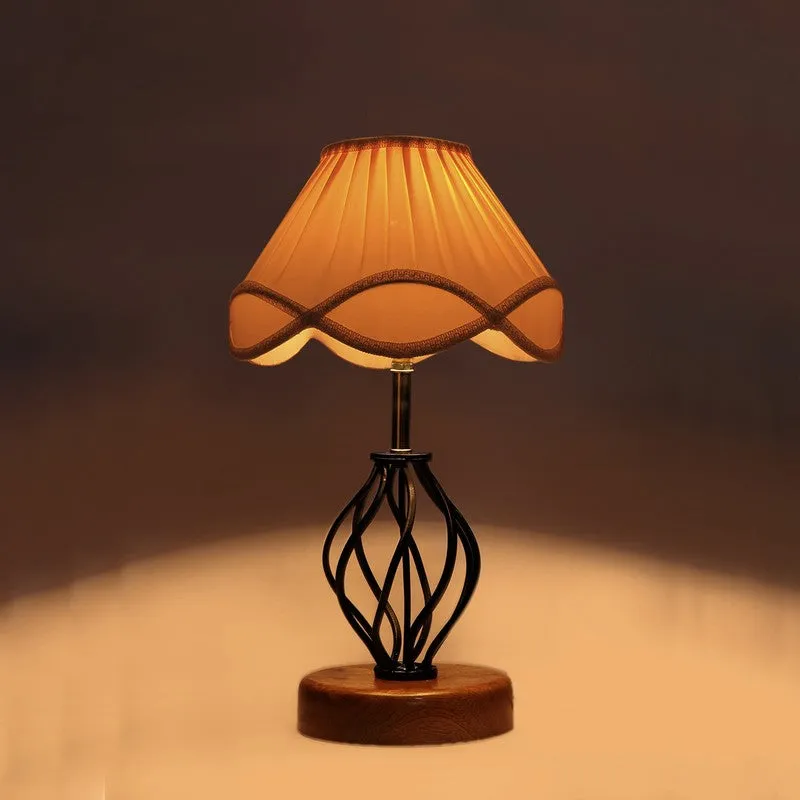 Gloflare Cotton Table Lamp With Wooden Base - Ivory media 6