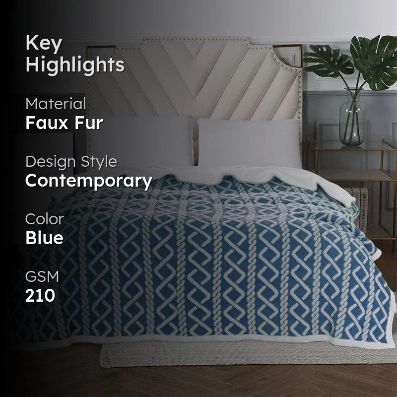 Oriella Geomatric Faux Fur Blanket (Blue) - 210 GSM media 2