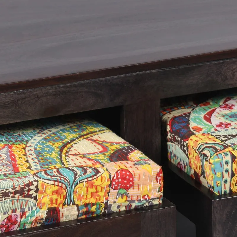 Drexon Sheesham Wooden Center Table with Stools (Deep Brown,Multicolor) - Five Piece Set media 6
