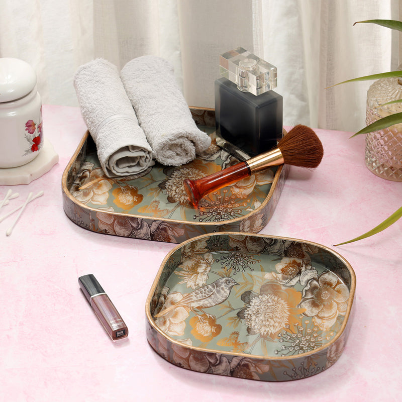 Grey-Gold Birds Square Serving Tray - Set Of Two media 5
