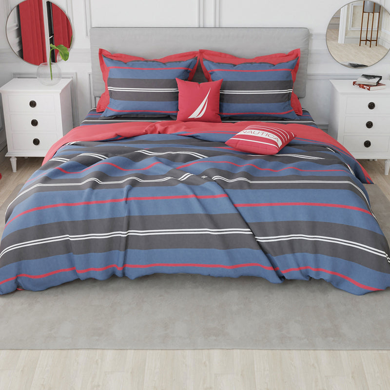 Nautica Stripe Symphony Cotton Bedsheet (Blue & Grey) - 210 TC media 7