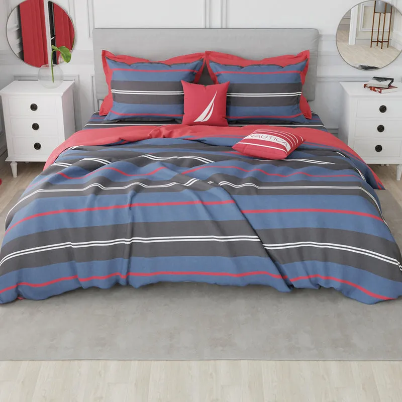Nautica Stripe Symphony Cotton Bedsheet (Blue & Grey) - 210 TC media 7