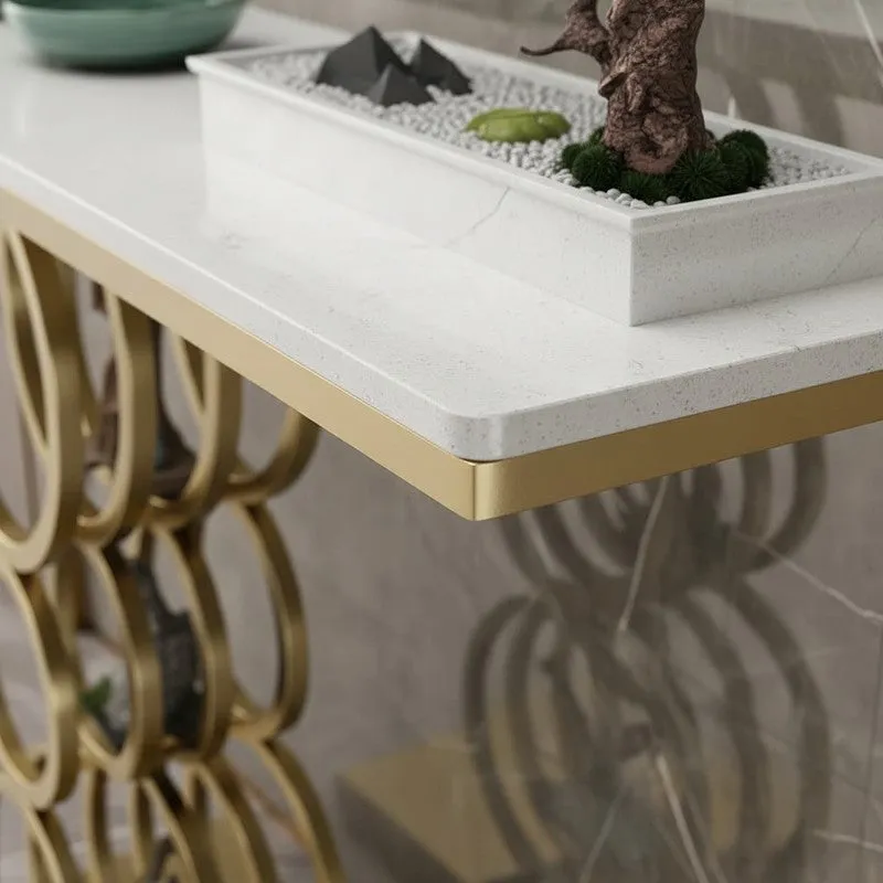 Triple Ring Metal Console Table with Marble Top - Medium media 3